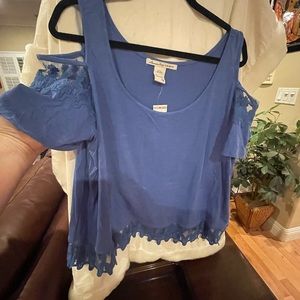 American Rag Blue Cold shoulder blouse Sz 1X NWT